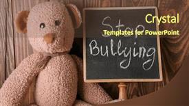  Presentation with wooden toy - Amazing PPT theme having child physical abuse - chalkboard with text stop bullying backdrop and a tawny brown colored foreground