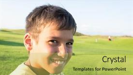  Presentation with kid happy birthday - Amazing PPT theme having child playing golf - happy kid on summer vacation backdrop and a  colored foreground