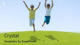  Presentation with happy kids - Presentation design consisting of child playing golf - happy summer vacation for kids background and a  colored foreground