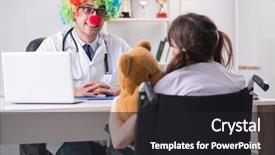  Presentation with pediatrician - Beautiful PPT theme featuring child playing handicapped - funny pediatrician with little girl backdrop and a dark gray colored foreground