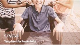  Presentation with kids wheelchair - Amazing presentation theme having child playing handicapped - portrait of school kids pushing backdrop and a coral colored foreground