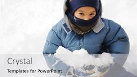  Presentation with snow - Amazing PPT theme having child-playing-in-the-snow backdrop and a light gray colored foreground