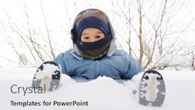  Presentation with snow - PPT theme with child-playing-in-the-snow background and a light gray colored foreground