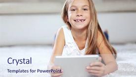  Presentation with ipad - Slide set consisting of child playing on ipad sitting background and a sky blue colored foreground