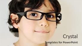  Presentation with child eye - Presentation design featuring child portrait with eye glasses background and a  colored foreground