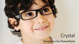  Presentation with child eye - PPT layouts having child portrait with eye glasses background and a  colored foreground
