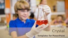  Presentation with chemical - PPT layouts consisting of child posing with a chemical liquid at school background and a coral colored foreground
