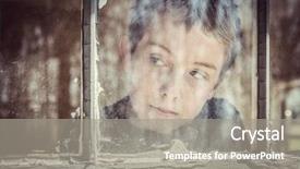  Presentation with poverty child - Amazing presentation theme having child poverty - boy looking out a window backdrop and a gray colored foreground
