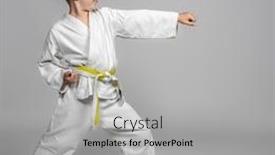  Presentation with performing arts - Beautiful presentation design featuring child-practicing-martial-arts-intent backdrop and a light gray colored foreground
