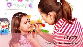  Presentation with child care - PPT layouts having child preschooler with face painting background and a coral colored foreground