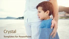  Presentation with beach - Colorful slide deck enhanced with child protection - son hugging fathers leg backdrop and a sky blue colored foreground