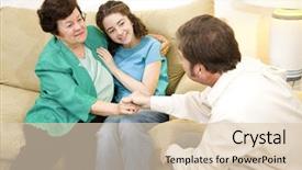  Presentation with psychiatry - Audience pleasing PPT theme consisting of child psychiatry - therapist congratulates mother and daughter backdrop and a lemonade colored foreground