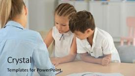  Presentation with young children - PPT theme featuring child psychology - young psychologist working with cute background and a light blue colored foreground