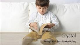  Presentation with reading - Beautiful PPT theme featuring child reading a book sitting backdrop and a coral colored foreground