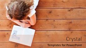  Presentation with girl reading - Amazing slide deck having child-reading-book-at-home backdrop and a coral colored foreground