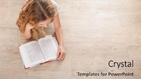  Presentation with girl reading - Theme enhanced with child reading book at home background and a soft green colored foreground