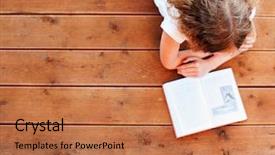  Presentation with girl reading - Slide set enhanced with child reading book at home background and a coral colored foreground