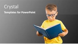  Presentation with bright - Slides with child-reads-a-book-against background and a gray colored foreground