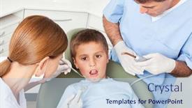  Presentation with dental child - PPT theme having child-receives-dental-treatment background and a light blue colored foreground