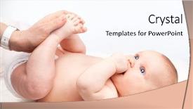  Presentation with massage therapist - Presentation theme having child recieve treatment - close-up shot of three month background and a pink colored foreground