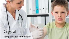  Presentation with epidural injection - Slide deck featuring child recieve treatment - innocent boy receiving an injection background and a light gray colored foreground