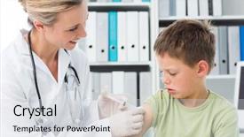  Presentation with epidural injection - PPT layouts with child recieve treatment - innocent boy receiving an injection background and a light gray colored foreground