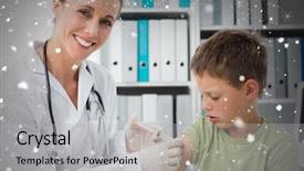  Presentation with falling snow - Beautiful presentation theme featuring child recieve treatment - little boy receiving injection backdrop and a light gray colored foreground