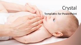  Presentation with massage therapist - Slide deck enhanced with child recieve treatment - three month baby girl is background and a  colored foreground