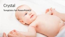  Presentation with baby girl - Slide deck enhanced with child recieve treatment - three month baby girl is background and a sky blue colored foreground
