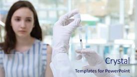  Presentation with vaccination - Presentation having child recieve treatment - young girl receiving vaccination background and a sky blue colored foreground