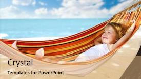  Presentation with sea and beach - Presentation with child relaxing in a hammock on the sea beach background and a coral colored foreground