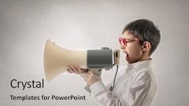  Presentation with glasses - Beautiful presentation theme featuring child rights - boy with red glasses talking backdrop and a light gray colored foreground