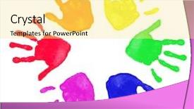  Presentation with colorful - PPT theme consisting of child rights - colorful prints of hand background and a yellow colored foreground