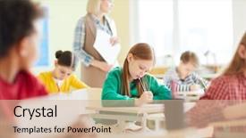  Presentation with final - Presentation theme enhanced with child rights - cute pensive girl reading task background and a soft green colored foreground