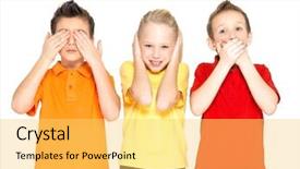  Presentation with hear - Presentation design featuring child rights - funny faces of happy children background and a yellow colored foreground