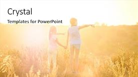  Presentation with cutout paper people standing around globe holding hands - Theme having child rights - little girls stand by holding background and a white colored foreground