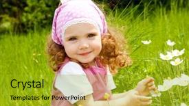  Presentation with meadow - Colorful PPT theme enhanced with child rights - smiling girl on the meadow backdrop and a gold colored foreground