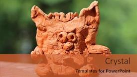  Presentation with handicraft - Slide set consisting of child's amateur ceramic handicraft funny cat statuette background and a red colored foreground