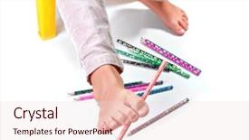  Presentation with pencils - Slides having child-s-feet-performing-gymnastic background and a lemonade colored foreground