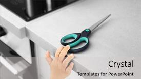  Presentation with safety - Colorful PPT theme enhanced with safety accidents - little girl playing with scissors backdrop and a light gray colored foreground