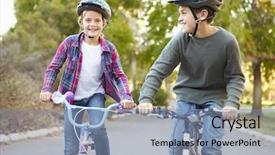  Presentation with revenue cycle management - Slide set featuring two children on cycle ride background and a seafoam green colored foreground