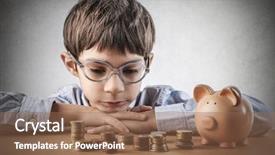  Presentation with saving - Slide deck having child saving money background and a violet colored foreground