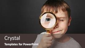  Presentation with child eye - Slide deck featuring child-see-through-magnifying-glass background and a dark gray colored foreground