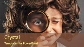  Presentation with child eye - Cool new slide deck with child-see-through-magnifying-glass backdrop and a tawny brown colored foreground
