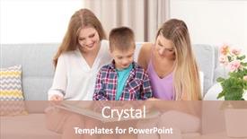  Presentation with child adoption - Slides with child sex - lesbian couple reading with foster background and a coral colored foreground