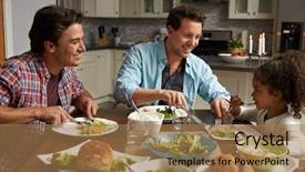  Presentation with black child - Presentation design having child sex - male couple and black daughter background and a coral colored foreground