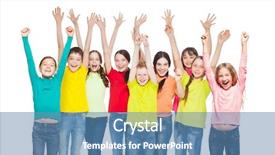  Presentation with children hands - Colorful presentation theme enhanced with child shot - happy children with hands up backdrop and a teal colored foreground