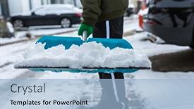  Presentation with snow - Colorful slide set enhanced with child-shoveling-and-removing-snow backdrop and a light blue colored foreground