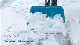  Presentation with snow - Audience pleasing PPT theme consisting of child-shoveling-and-removing-snow backdrop and a sky blue colored foreground
