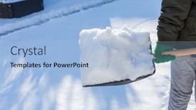  Presentation with child dream house - Colorful PPT theme enhanced with child-shoveling-and-removing-snow backdrop and a light blue colored foreground